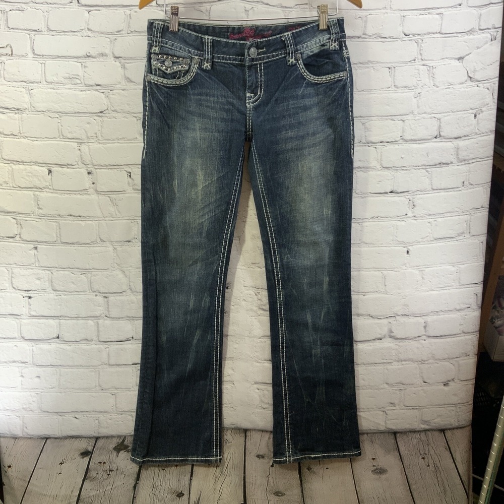 Rock And Roll Cowgirl Blue‎ Jeans Womens Sz 29 x 32 Low Rise Faded Wash